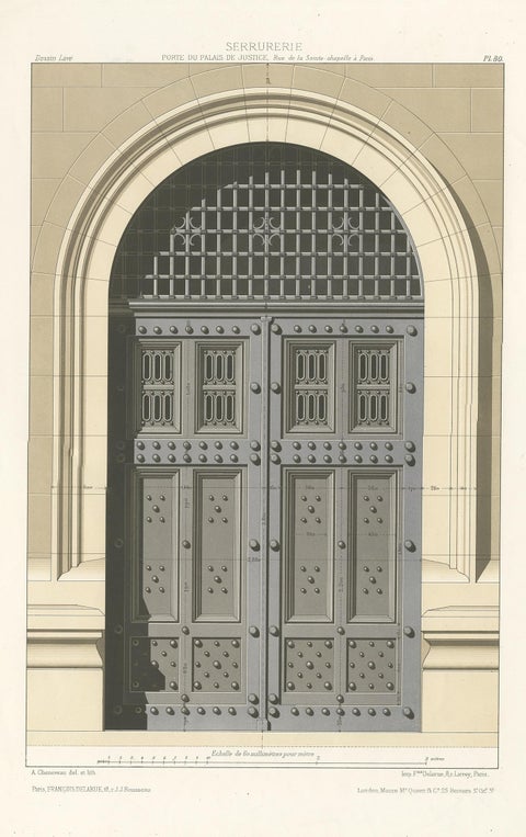 Architecture Print of the Palace of Justice in Paris by Delarue, circa 1880, view 2