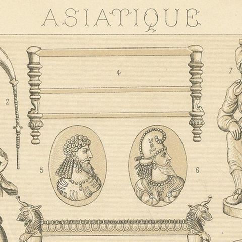 Pl. 30 Antique Print of Asiatic Decorative Objects by Racinet, 'circa 1880', close-up 1