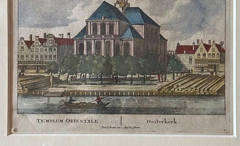 Framed Antique Print of the Temple Orientale Oosterkerk in Amsterdam, 1710, close-up 3