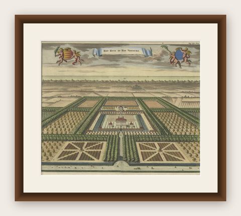 Old Print of the West-Souburg Estate, Vlissingen, in the Dutch Province Zeeland, shown framed