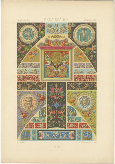 Set of Three Renaissance Decorative Panel Chromolithographs by Racinet, 1873, view 7