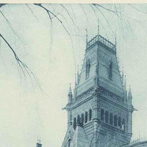 Antique Print of Memorial Hall in Cambridge, '1887', close-up 1