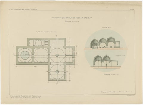 Pair of Ottoman Hammam Architectural Plans, Bursa Thermal Baths, Published 1924, view 3