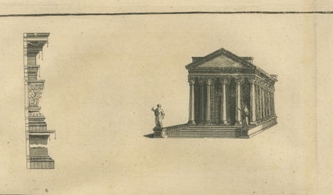 Monumental Roman Temple Architecture Engraving, Montfaucon 1721, close-up 3