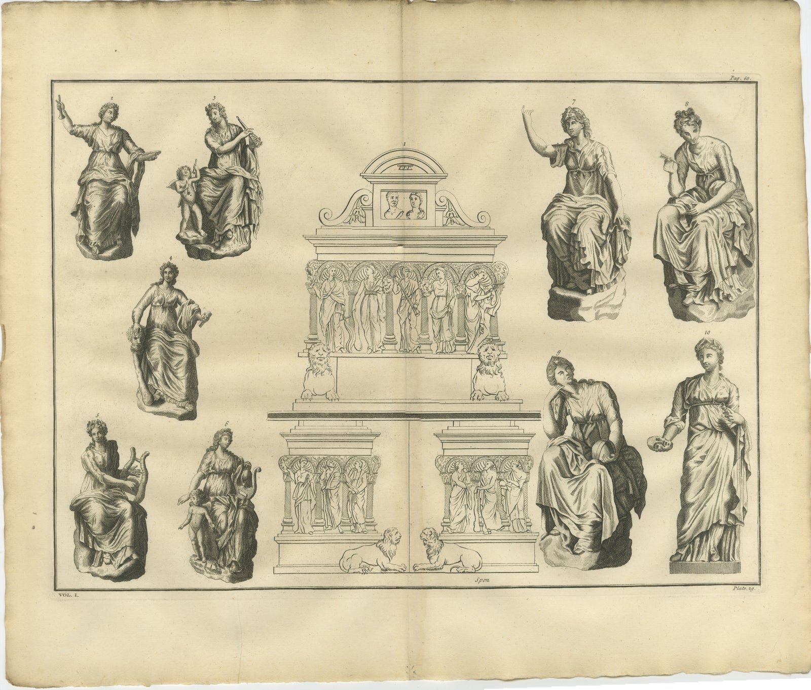 Monumental Mythological Scene, Classical Figures and Clouds, Montfaucon, 1721