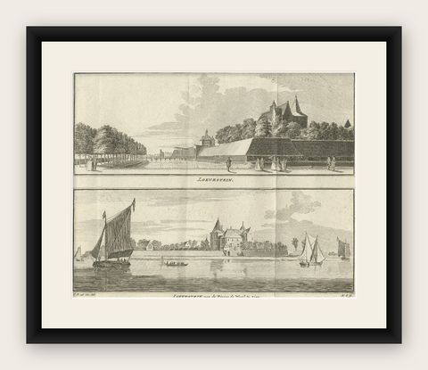Antique Print of Loevestein Castle by Tirion, 1749, shown framed
