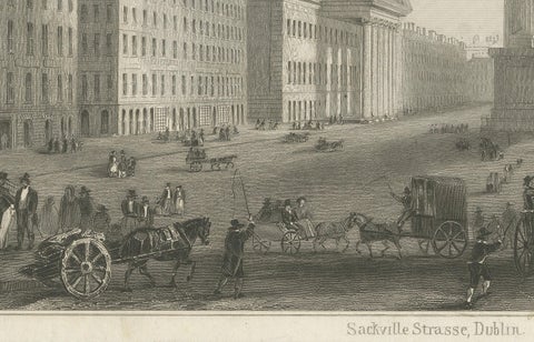 Engraving of Sackville Street and Customs House, Dublin, 1849, close-up 1