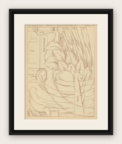 Pl 72 Antique Print of Furniture Details by Kramer, 'circa 1910', shown framed