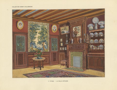 French Art Nouveau Interior Study with Delft Faience Collection, c.1900, close-up 1