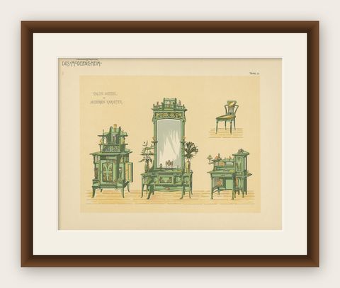 Pl. 13 Antique Print of Salon Furniture by Kramer, circa 1910, shown framed