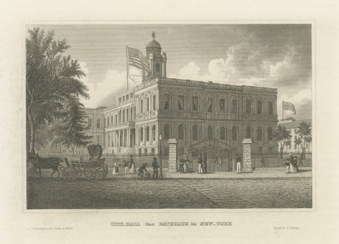 New York City Hall, Antique Architectural Engraving of Manhattan, c.1850