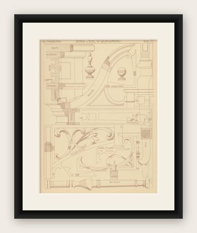 Pl 73 Antique Print of Furniture Details by Kramer, 'circa 1910', shown framed