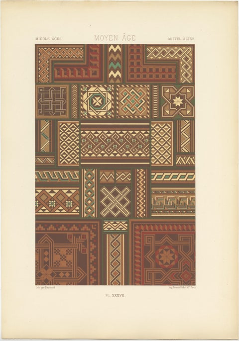 Pl. 37 Antique Print of Middles Ages Ornaments by Racinet, circa 1890, view 2