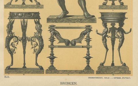Antique Pompeian Wall Painting and Bronze Design Prints, Italy-Inspired, 1887, close-up 2