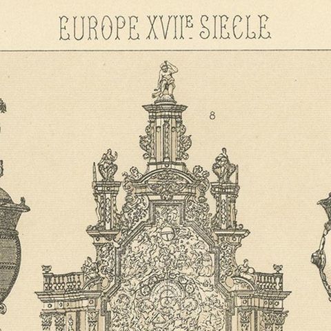 Pl. 86 Antique Print of European Decorative Objects by Racinet, circa 1880, close-up 1