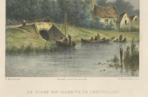The Leaning Tower of Leeuwarden, Hilverdink’s Oldehove Lithograph, 1858, close-up 1