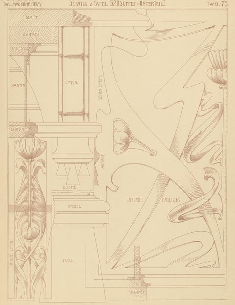 Pl. 75 Antique Print of Furniture Details by Kramer, circa 1910, view 2