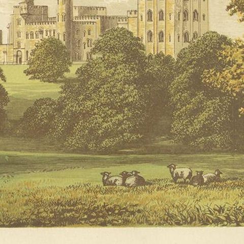 Antique Print of Penrhyn Castle by Morris, circa 1880, close-up 2