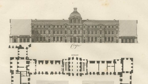 Antique French Architectural Engravings Pair, Baltard Louvre Plates, Paris 1803, close-up 5