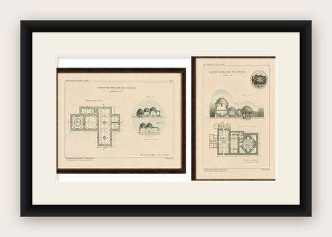 Pair of Ottoman Hammam Architectural Plans, Bursa Thermal Baths, Published 1924, shown framed