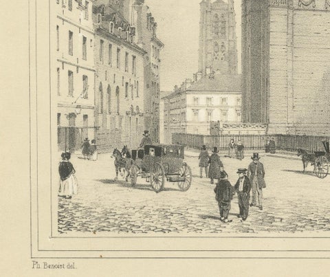 Decorative Engraved Panthéon Paris in the 1800s by Bry & Benoist, close-up 1
