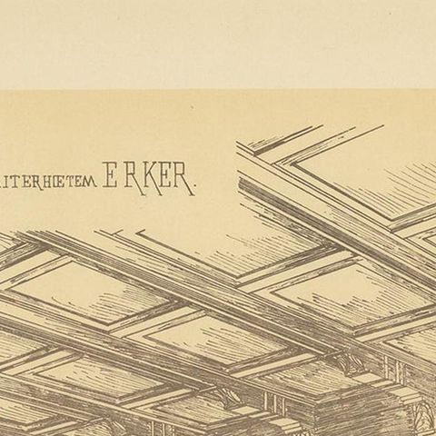 Pl. 43 Antique Print of a Dining Room with Bay Window by Kramer, circa 1910, close-up 1