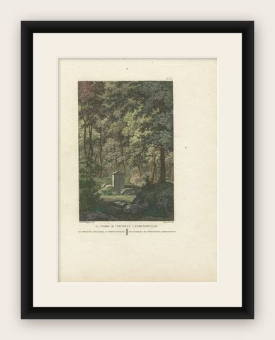 Antique Print of the Tomb of the Stranger at Ermenonville by Laborde, 1808, shown framed