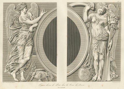 Antique Louvre Architectural Engravings Pair, French Neoclassical Reliefs, 1803, close-up 2