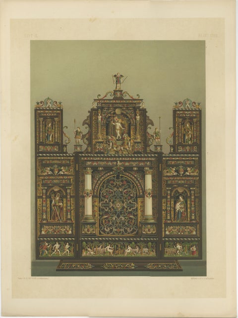Monumental Bavarian Altar Design Triptych, Historicist Ornament, c. 1874, view 6