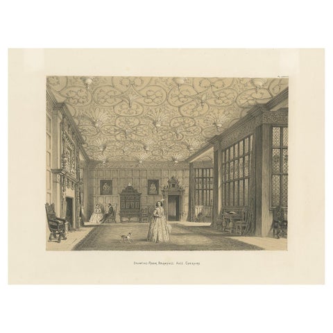 Antique Print of the Drawing Room of Bramhall Hall by Nash, circa 1870