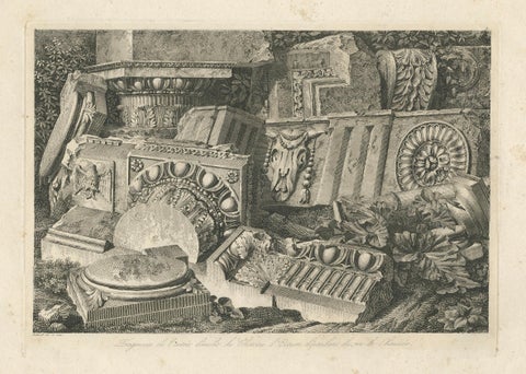 Architectural Fragments of Écouen Castle, Engraving by Baltard, c.1800, close-up 1