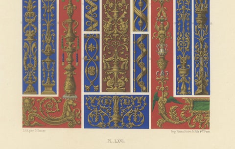 Renaissance Architectural Ornament, Gilded Scrollwork & Cherubs, Pl. LXVI, 1869, close-up 1
