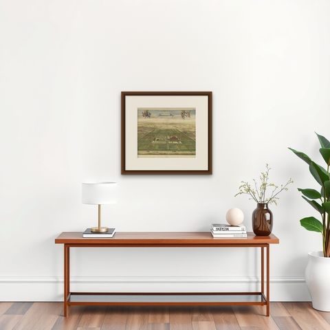 Antique Print of the Oostkapelle Estate near Domburg, The Netherlands, 1696, shown framed on a wall, true to size