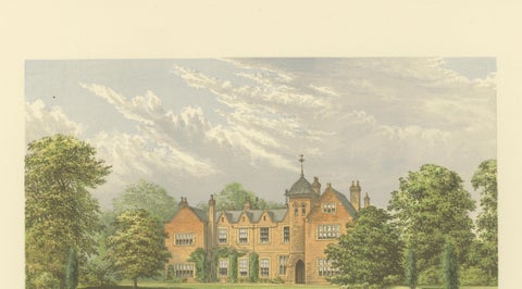 Lea Country House View, Victorian English Estate Landscape Engraving, c.1850, close-up 3