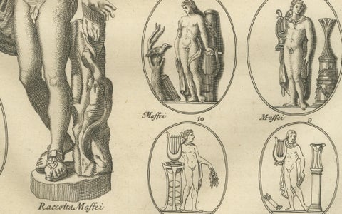 Classical Marble Statues, Apollo and Nude Figures, Montfaucon Antiquity, 1721, close-up 3
