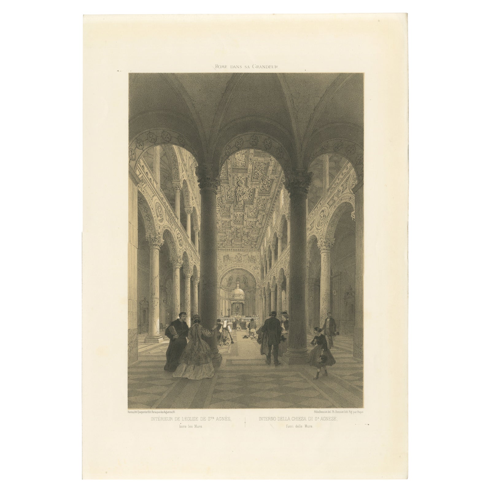 Interior of St Agnes Outside the Walls, Rome, Classical Basilica View, 1868