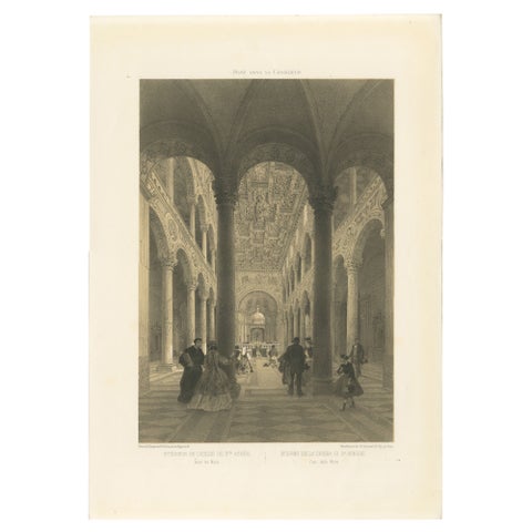 Interior of St Agnes Outside the Walls, Rome, Classical Basilica View, 1868