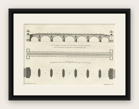 Antique Design for a New Bridge Across the Thames at Westminster, London, 1725, shown framed