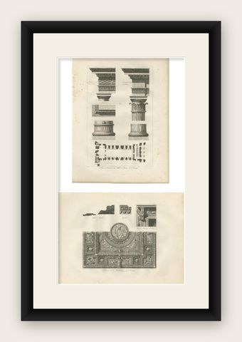 Two Antique Louvre Architectural Study Prints, Institut Details, Baltard 1803, shown framed