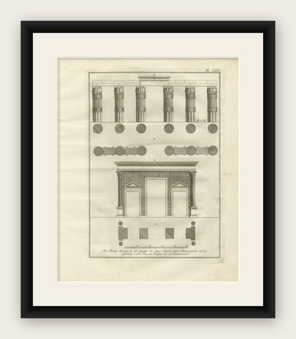 Temple Portico and Columns at Antinoöpolis, Architectural Engraving, 1776, shown framed