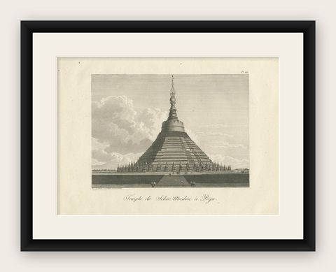 Antique Print of the Golden Temple at Pegu by Symes (1800), shown framed