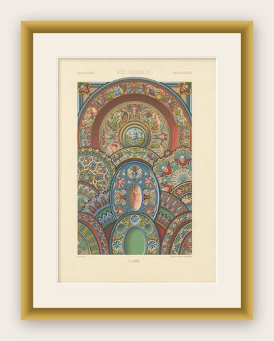 Renaissance Ceiling Ornament, Mythological Medallions & Grotesques, 1869, shown framed