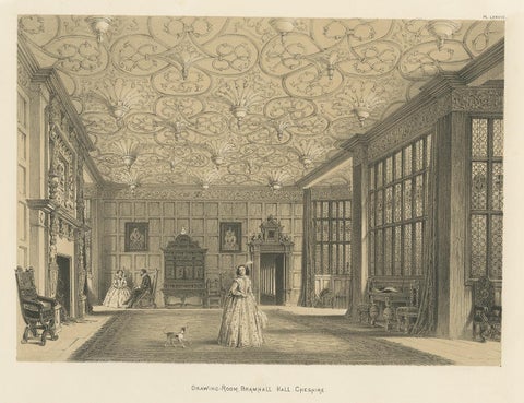 Antique Print of the Drawing Room of Bramhall Hall by Nash, circa 1870, view 4