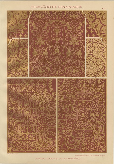 Set of 4 French Renaissance Prints by H. Dolmetsch from Ornamentenschatz, 1887, view 4