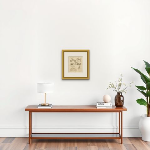 Pl. 2 Antique Print of Egyptian Decorative Objects by Racinet, 'circa 1880', shown framed on a wall, true to size
