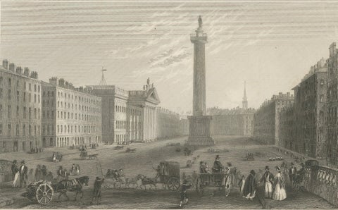 Engraving of Sackville Street and Customs House, Dublin, 1849, close-up 5