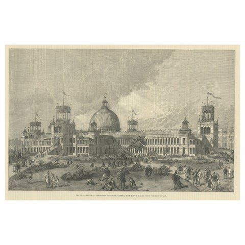 Old Print of the International Exhibition Building in Sydney, Australia, 1879