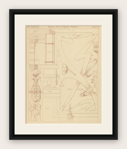Pl. 75 Antique Print of Furniture Details by Kramer, circa 1910, shown framed