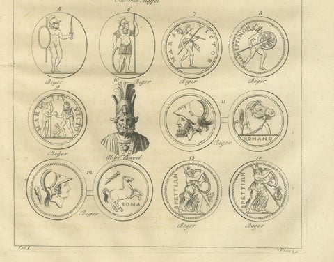 Antique Classical Wall Engraving, Roman Mythology, Montfaucon 1721, close-up 3