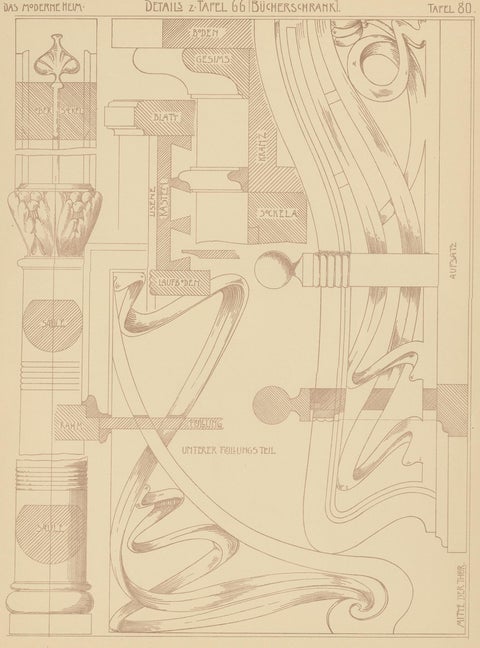 Pl. 80 Antique Print of Furniture Details by Kramer, circa 1910, view 2